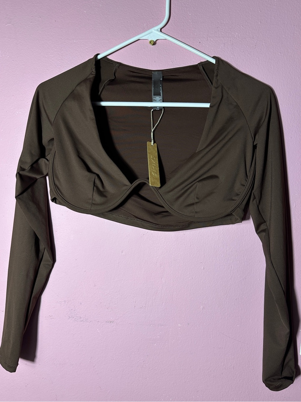 SKIMS Brown Long Sleeve Underwire Bikini Top